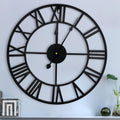 16" Wall Clocks, Large Modern Metal round Silent Clocks, Roman Numeral Indoor Decorative Clocks for Living Room Kitchen Bedroom Office Farmhouse (Black)